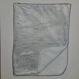 Gray White Baby Blanket Animal Sketch Face Outline Bunny Bear Fox?